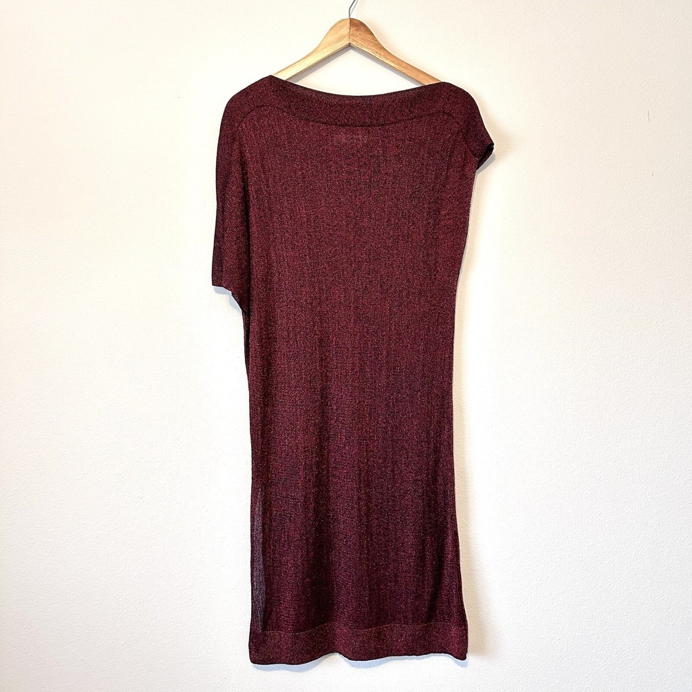 ZARA Sac Dress Medium Shimmer Lamé Burgundy Knit‎ Holiday Semi Sheer Dress